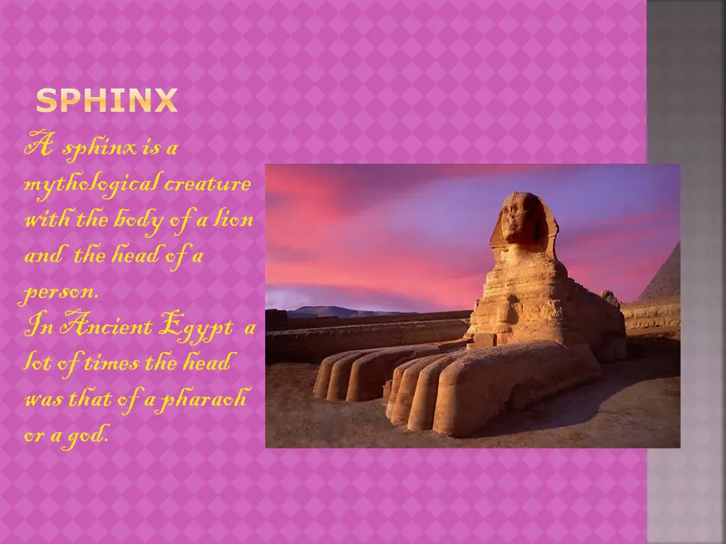 sphinx a sphinx is a mythological creature with