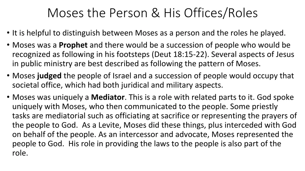 moses the person his offices roles