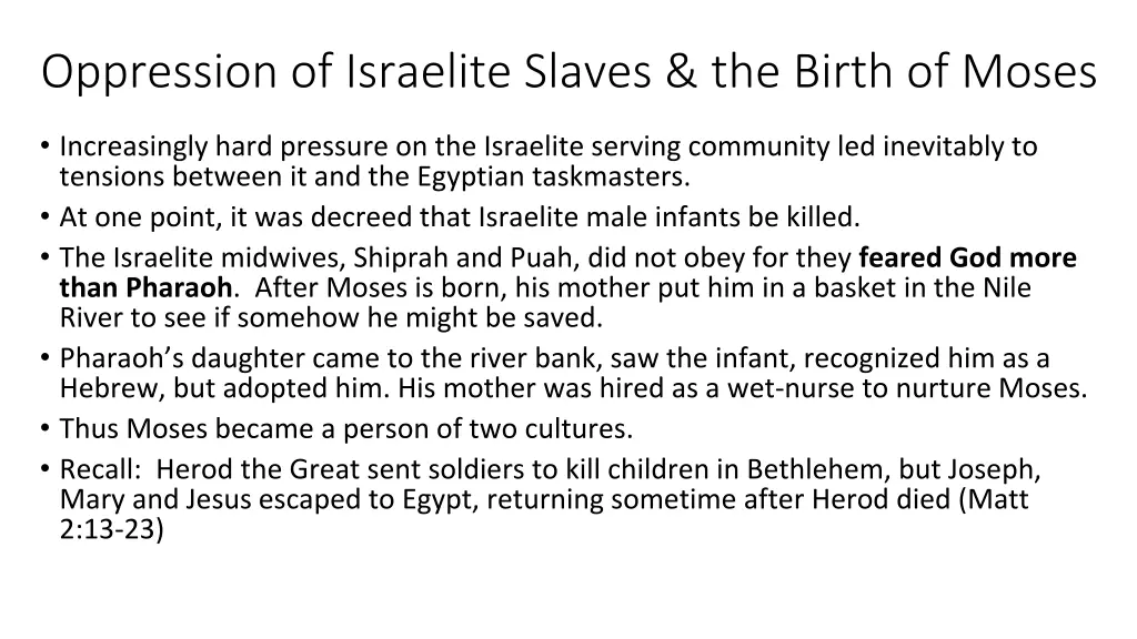 oppression of israelite slaves the birth of moses