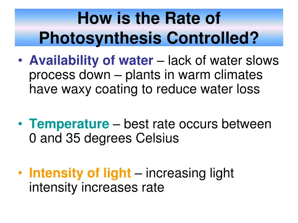 how is the rate of photosynthesis controlled