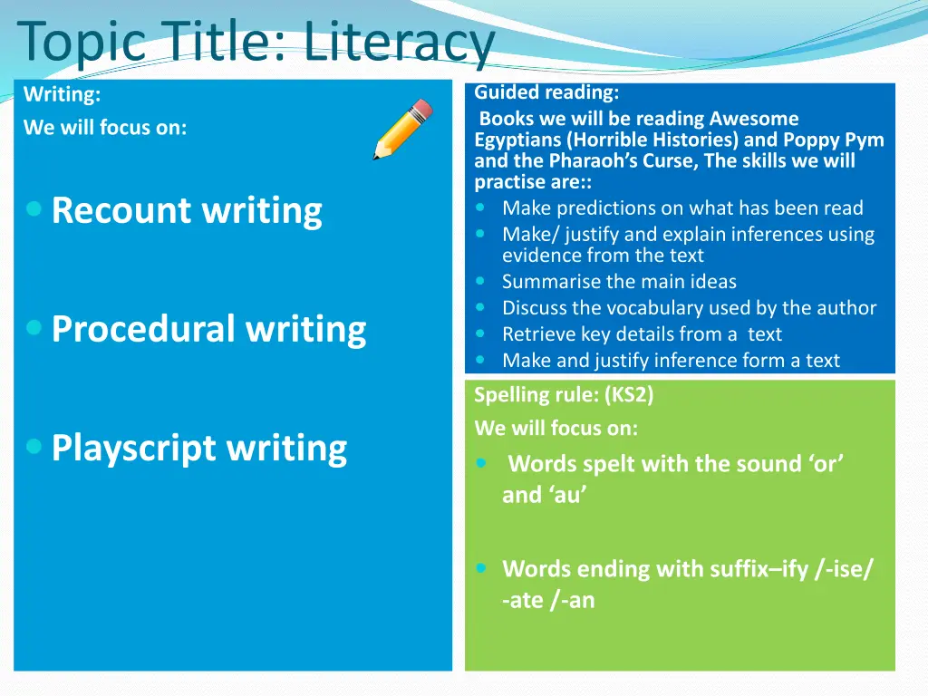 topic title literacy writing we will focus on