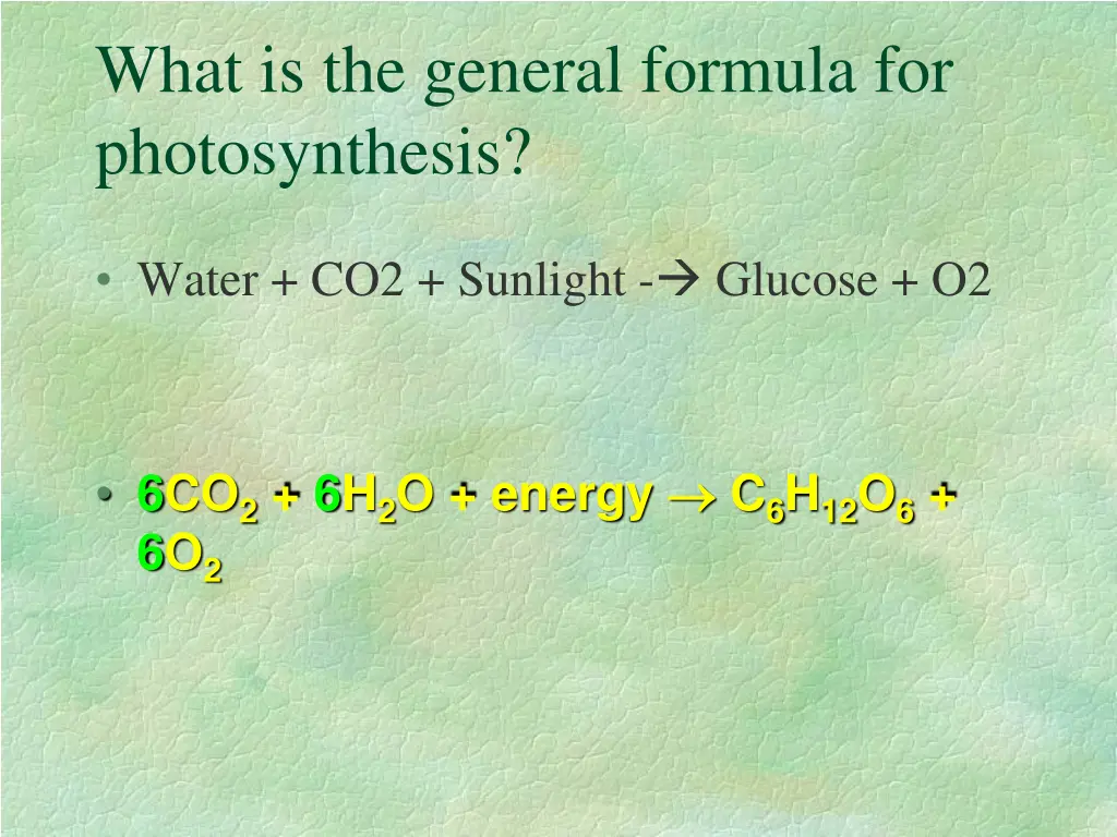 what is the general formula for photosynthesis