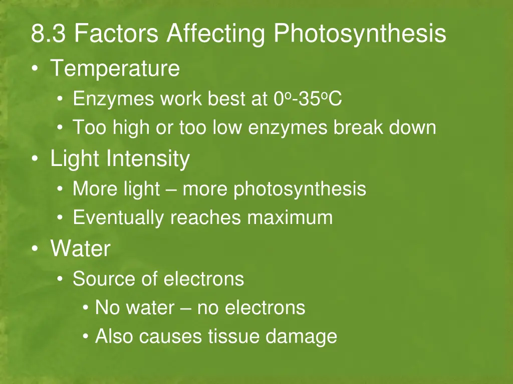 8 3 factors affecting photosynthesis temperature