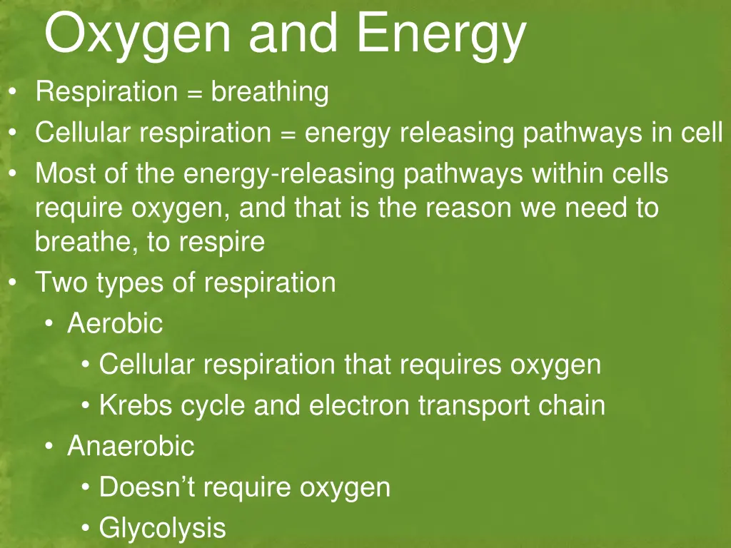 oxygen and energy respiration breathing cellular