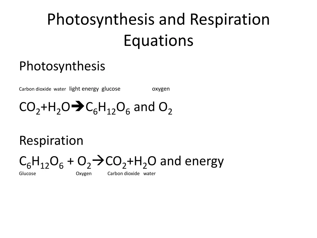 photosynthesis and respiration equations