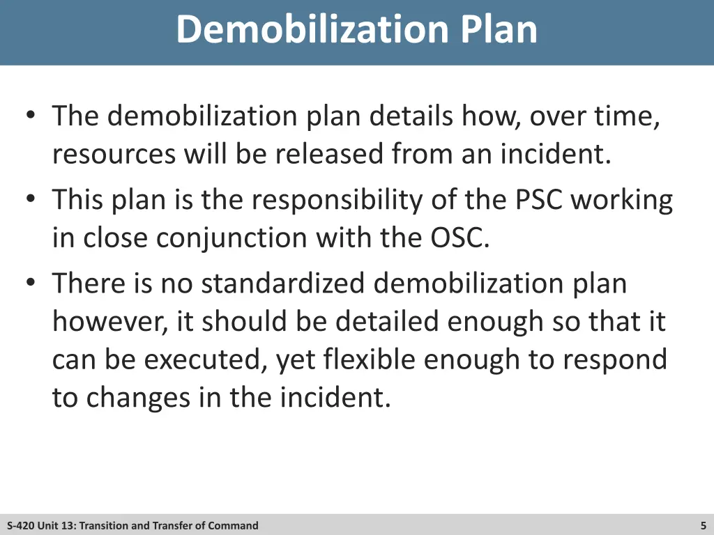 demobilization plan