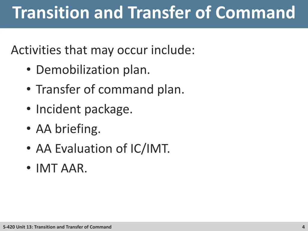 transition and transfer of command