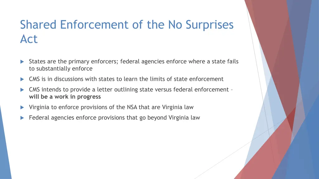 shared enforcement of the no surprises act