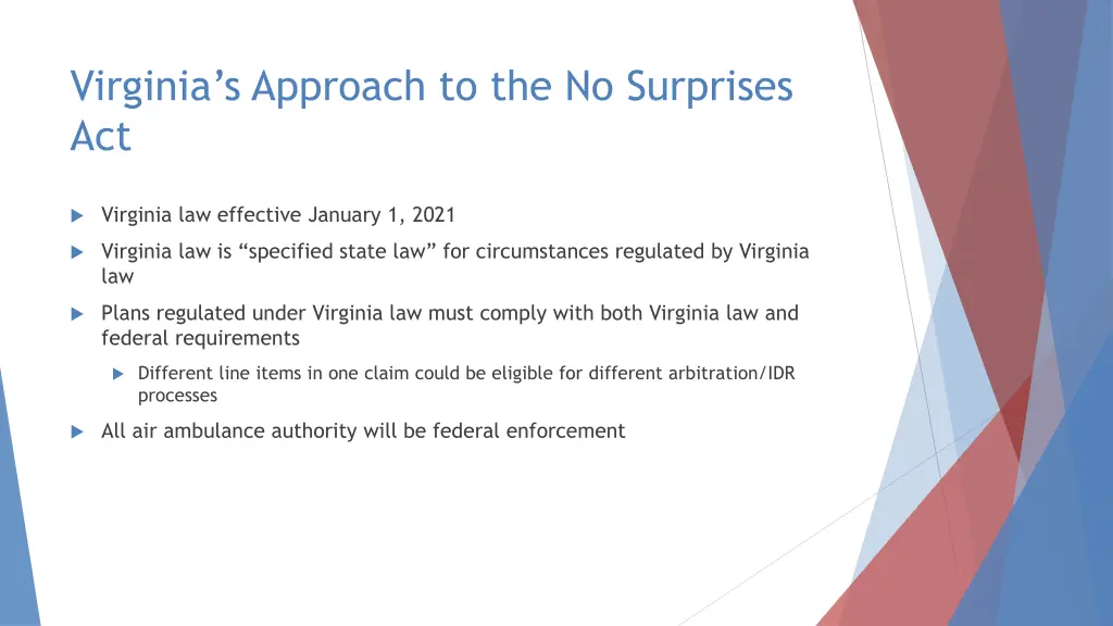 virginia s approach to the no surprises act