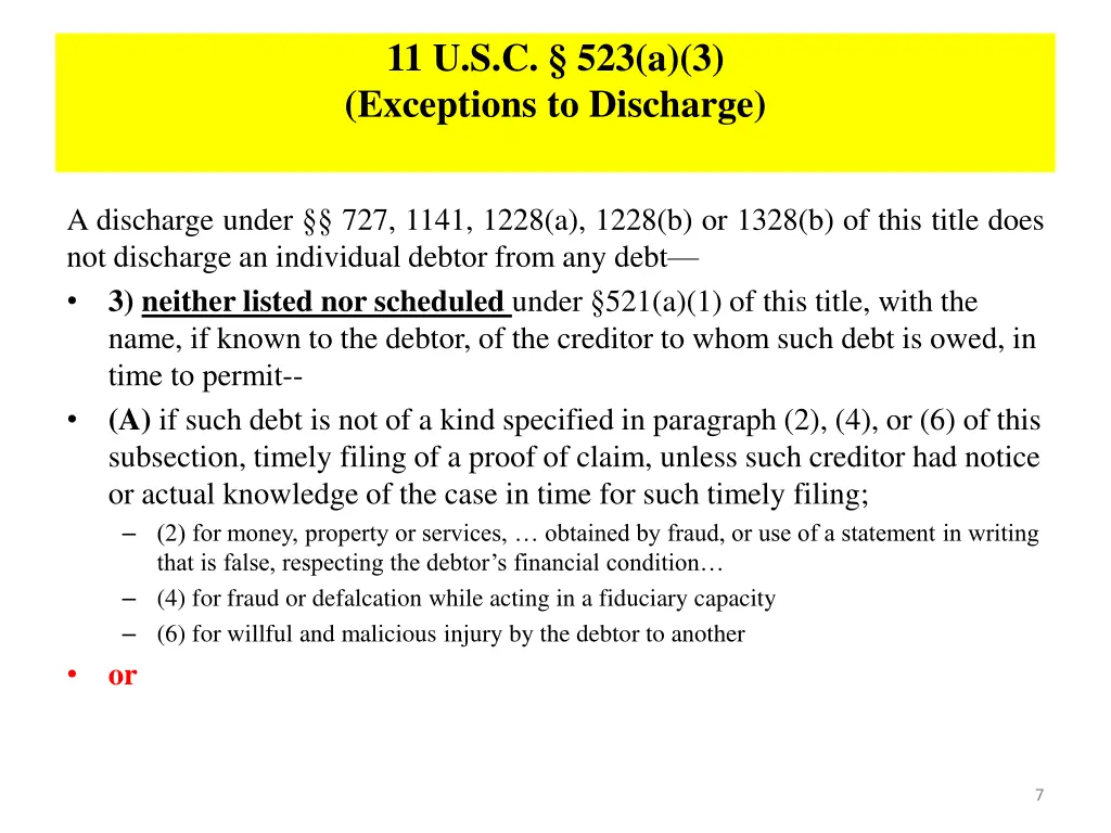 11 u s c 523 a 3 exceptions to discharge