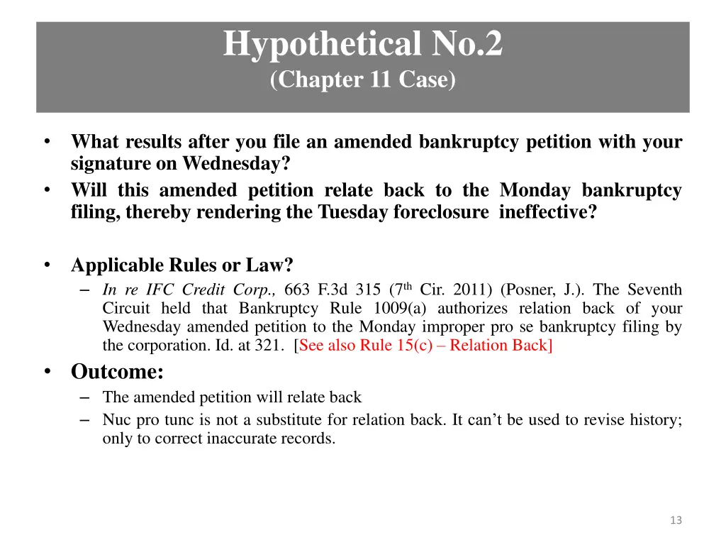 hypothetical no 2 chapter 11 case 1