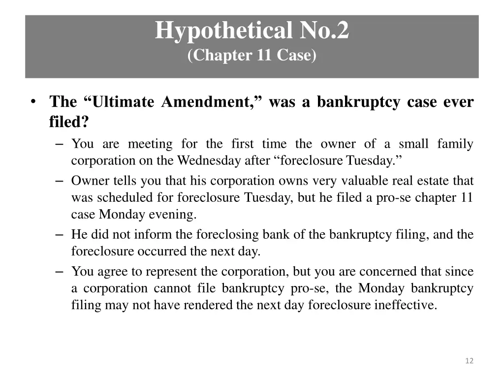 hypothetical no 2 chapter 11 case