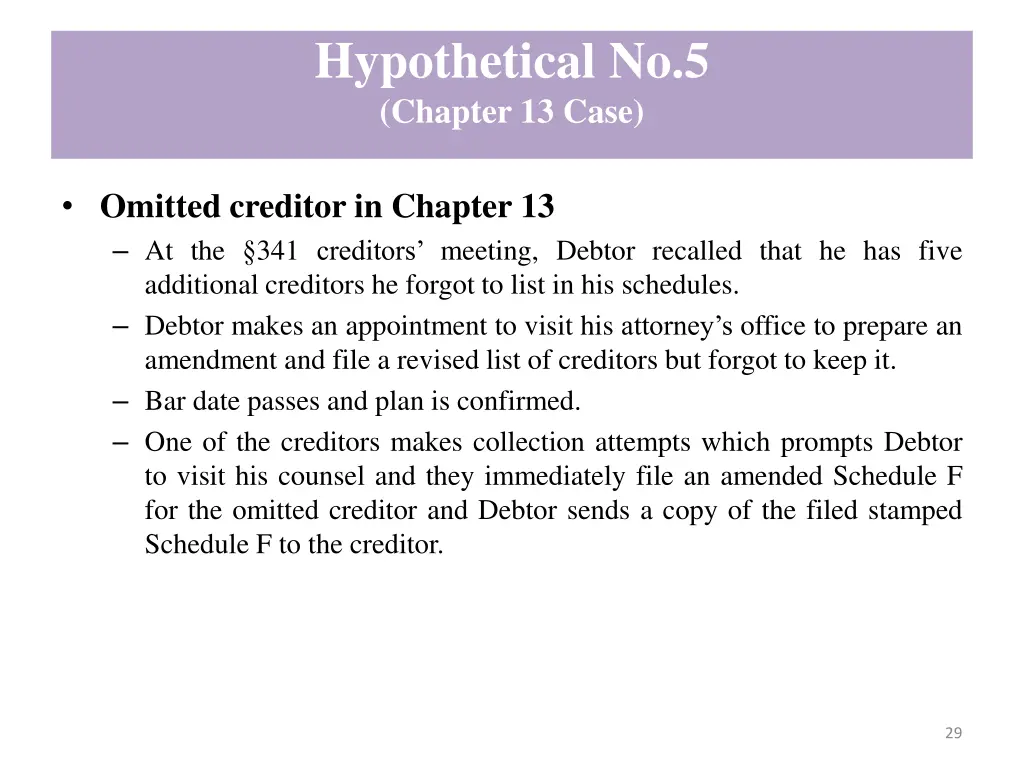 hypothetical no 5 chapter 13 case