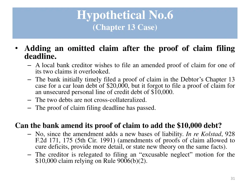 hypothetical no 6 chapter 13 case