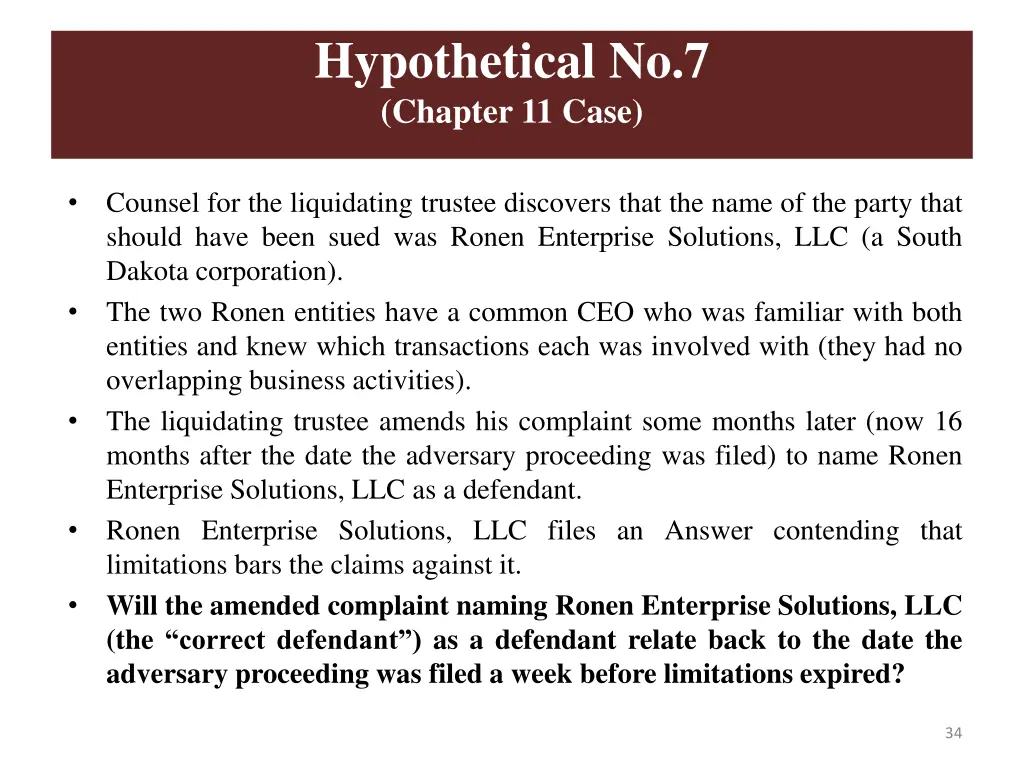 hypothetical no 7 chapter 11 case 1