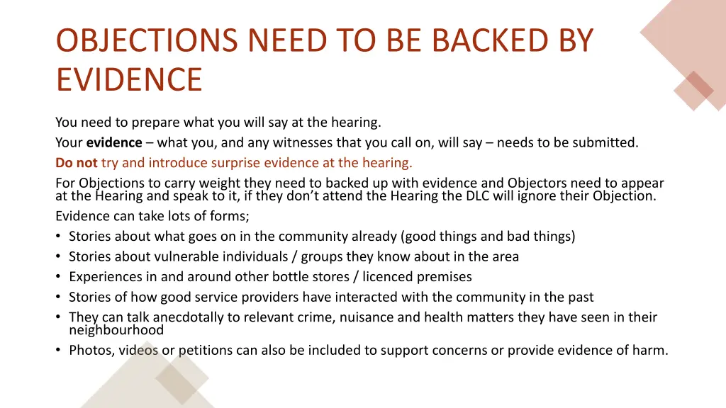 objections need to be backed by evidence