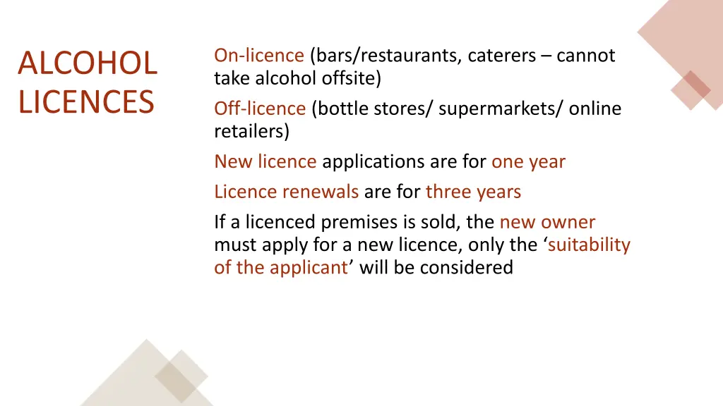 on licence bars restaurants caterers cannot take