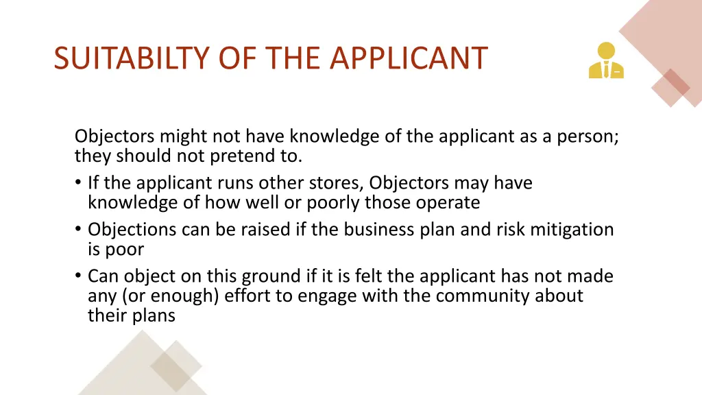 suitabilty of the applicant