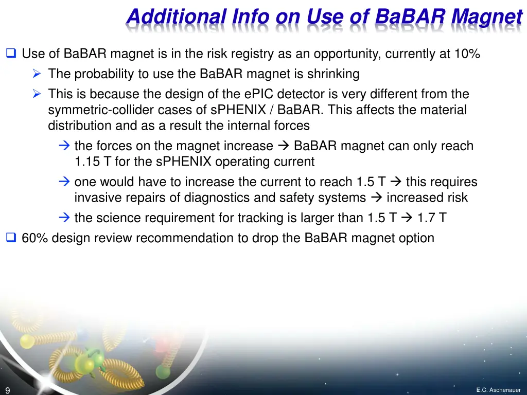 additional info on use of babar magnet