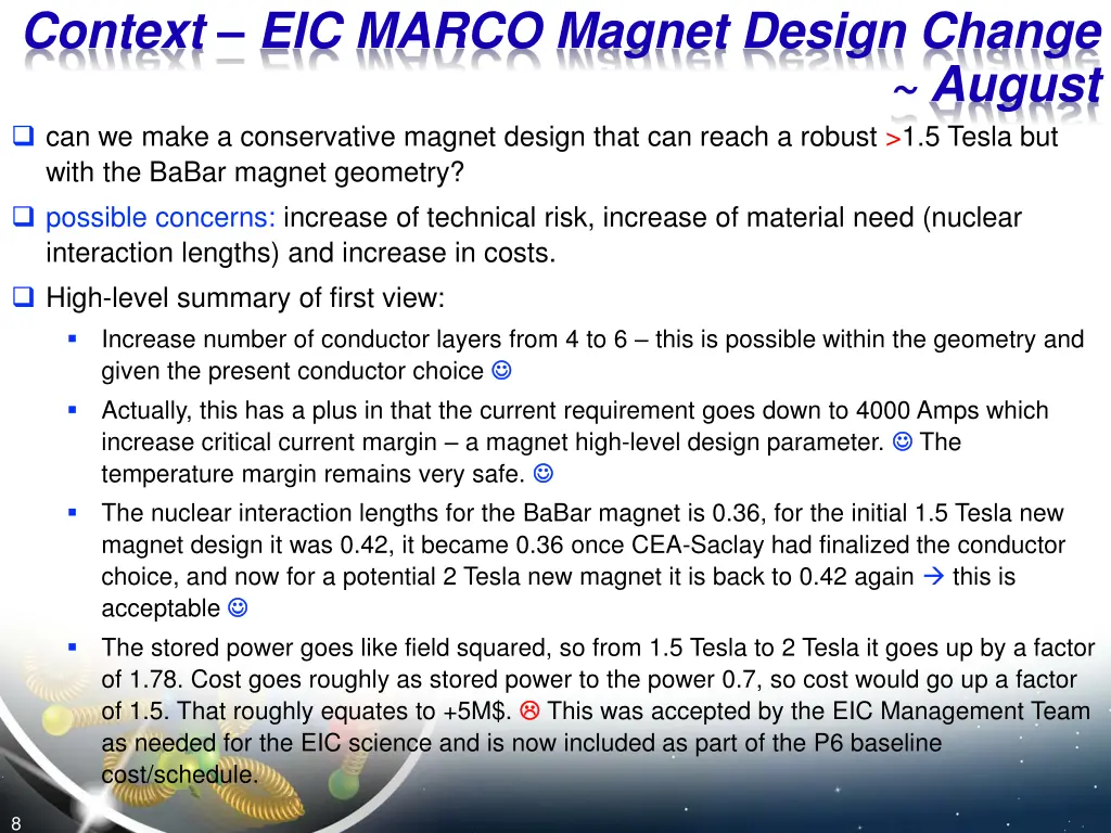 context eic marco magnet design change