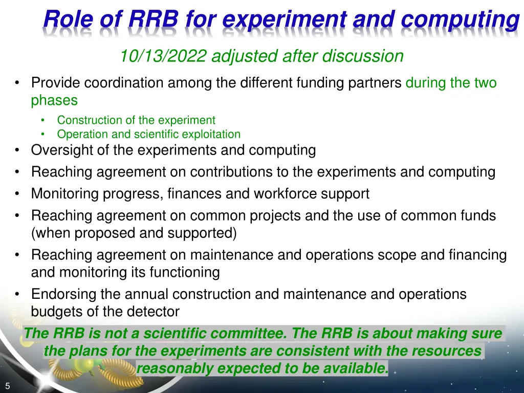 role of rrb for experiment and computing