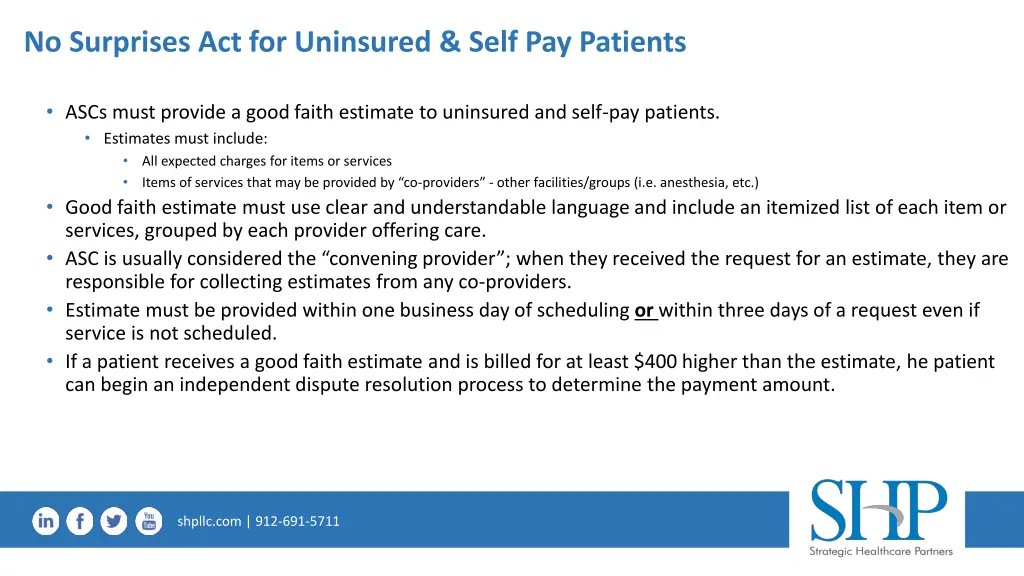 no surprises act for uninsured self pay patients