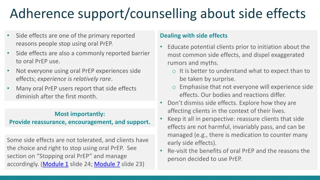 adherence support counselling about side effects