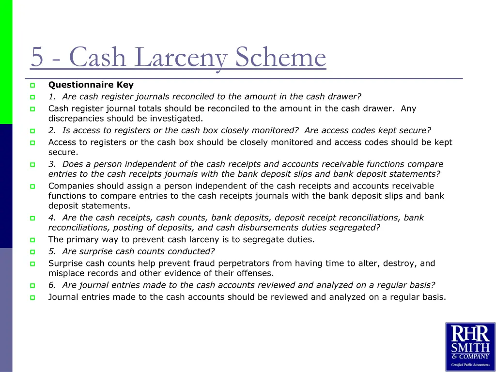 5 cash larceny scheme