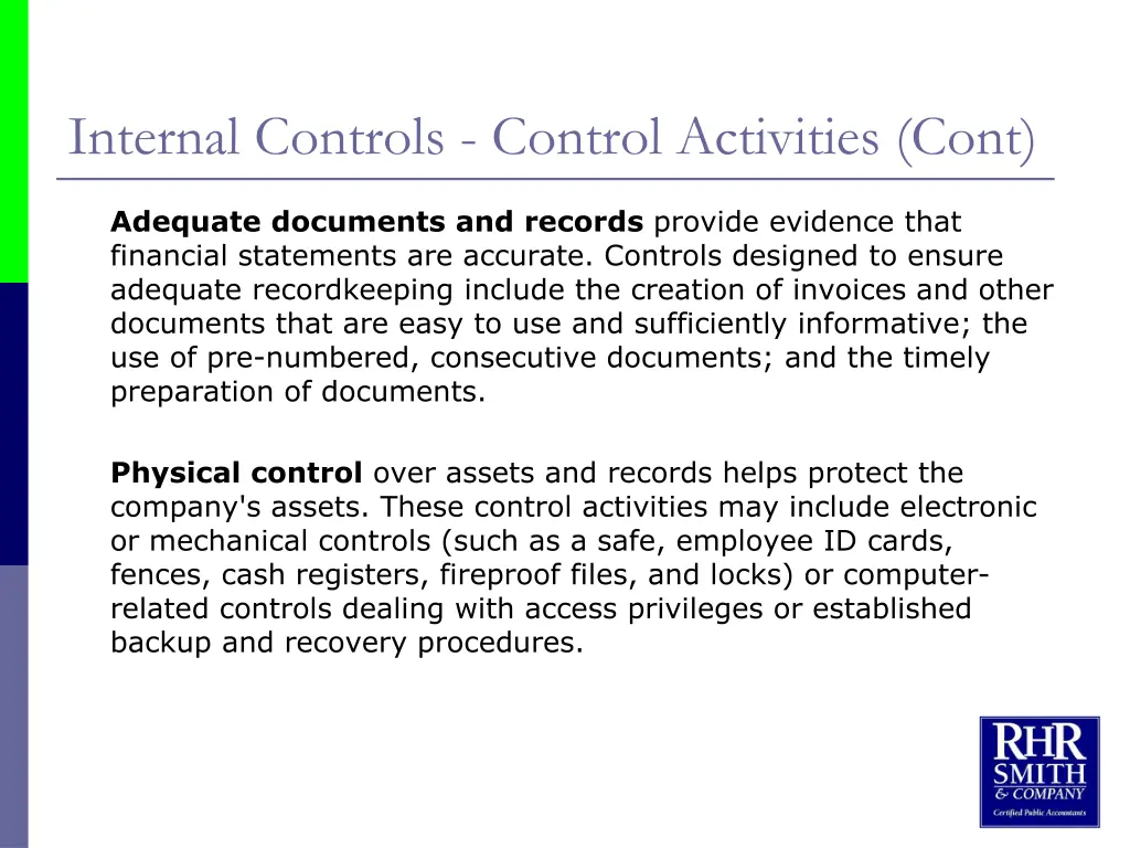 internal controls control activities cont