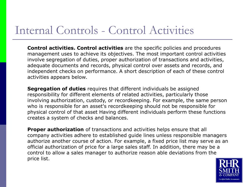 internal controls control activities