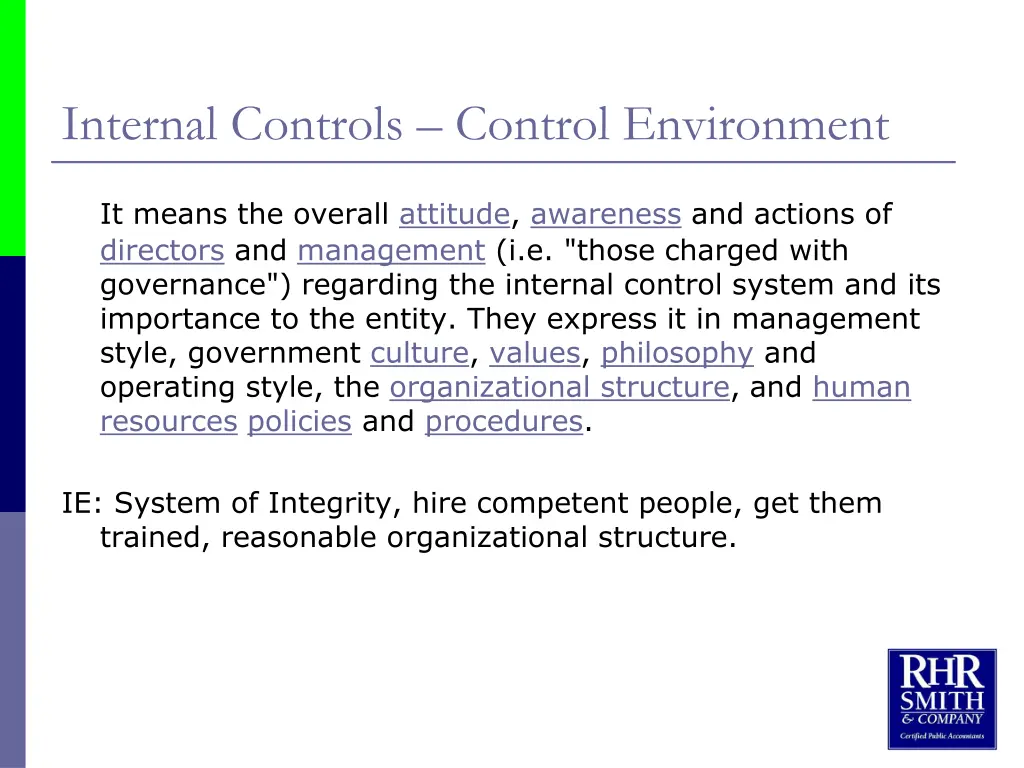 internal controls control environment