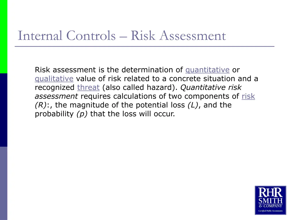 internal controls risk assessment