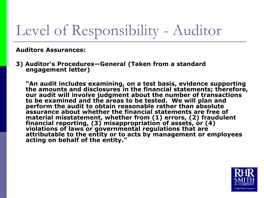 level of responsibility auditor