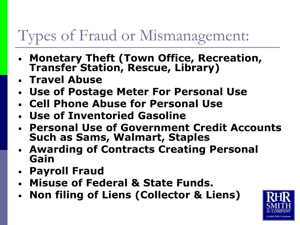 types of fraud or mismanagement