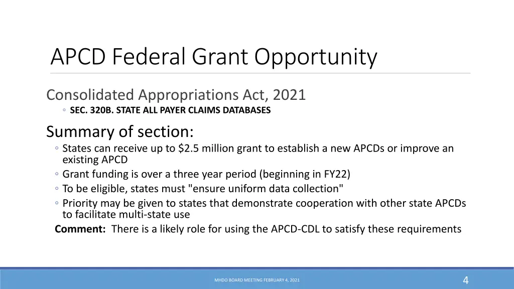 apcd federal grant opportunity