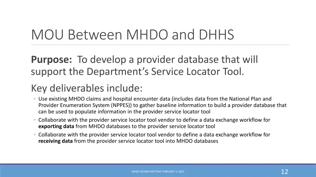 mou between mhdo and dhhs