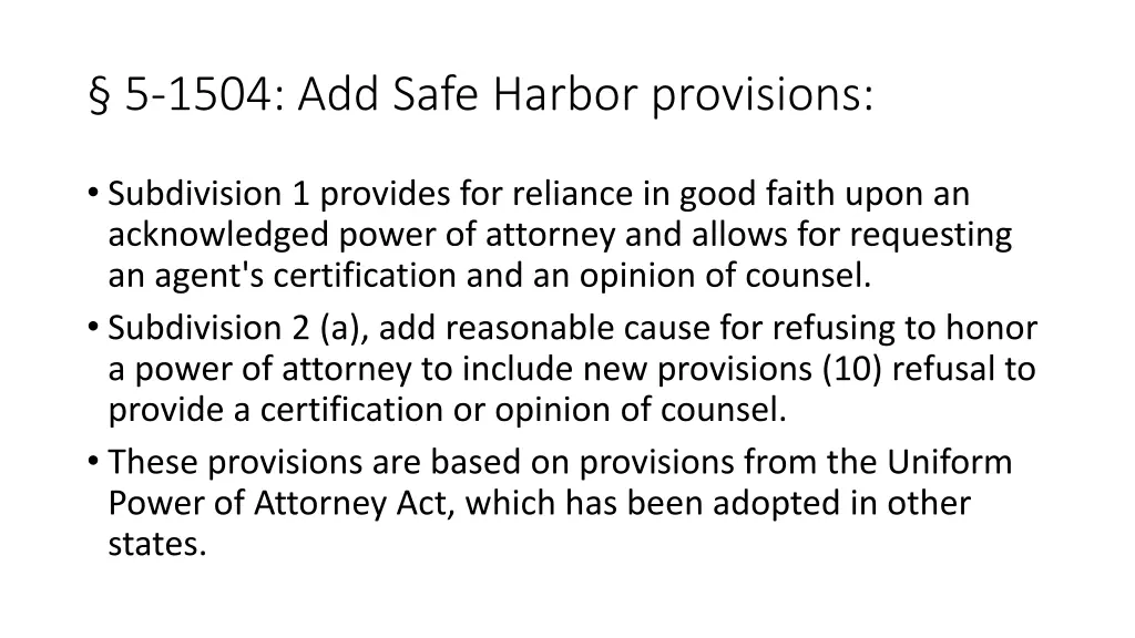 5 1504 add safe harbor provisions