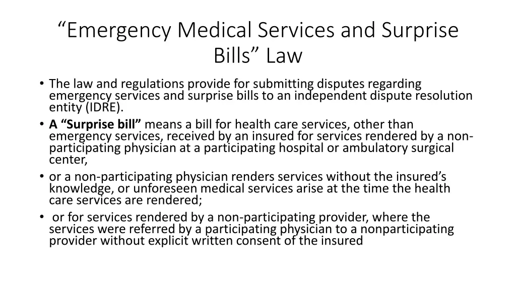 emergency medical services and surprise bills