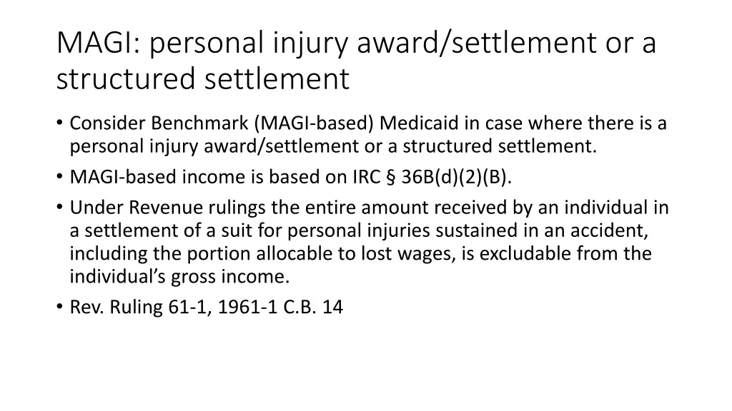 magi personal injury award settlement