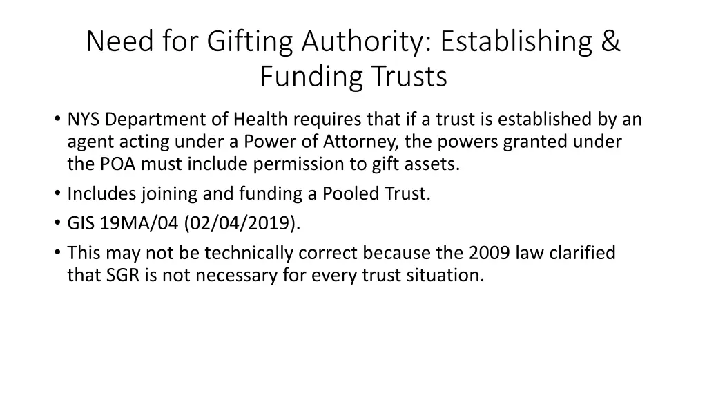 need for gifting authority establishing funding