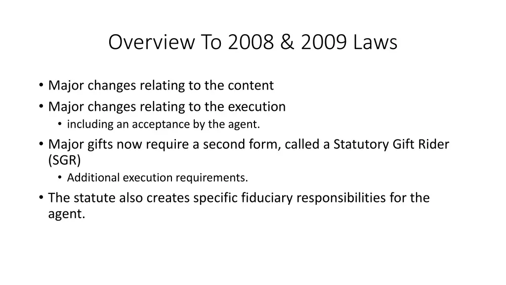 overview to 2008 2009 laws