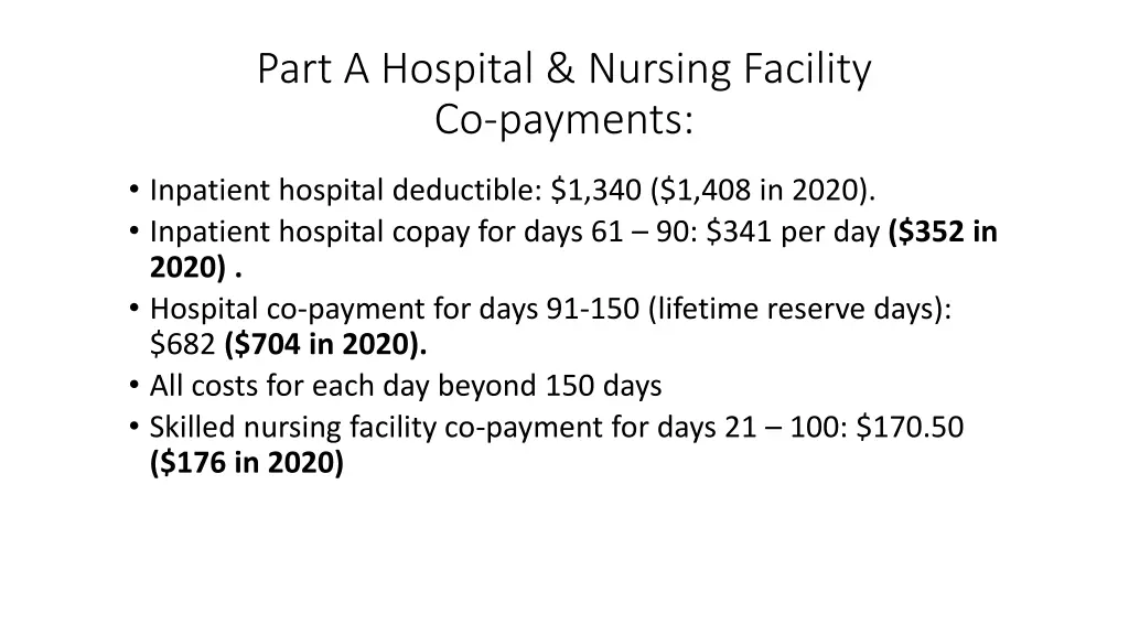 part a hospital nursing facility co payments