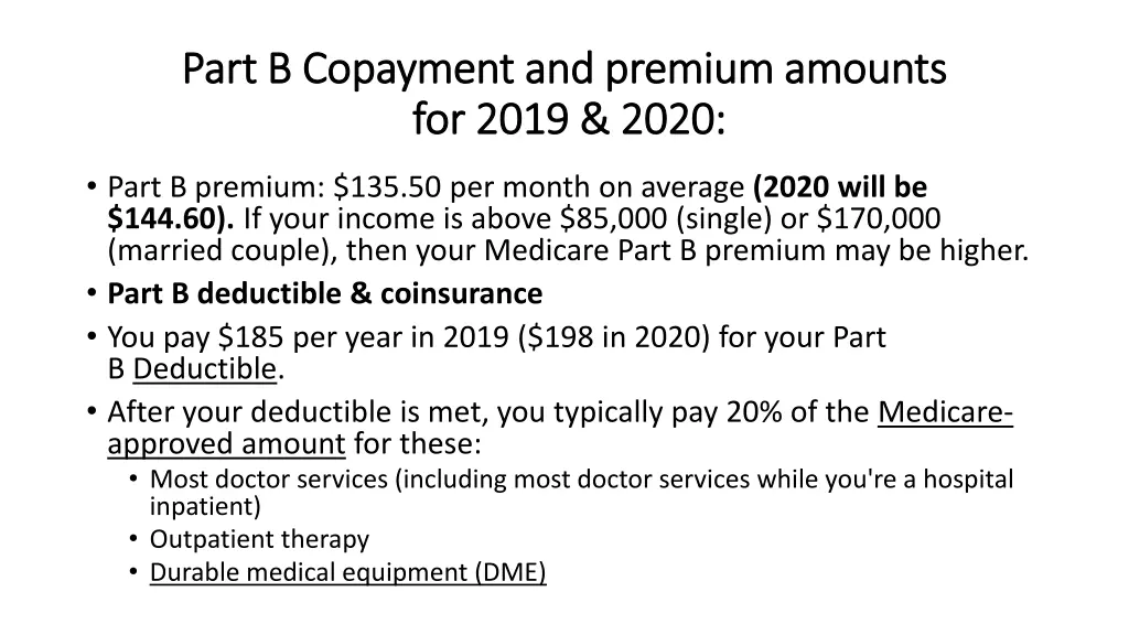 part b copayment and premium amounts part