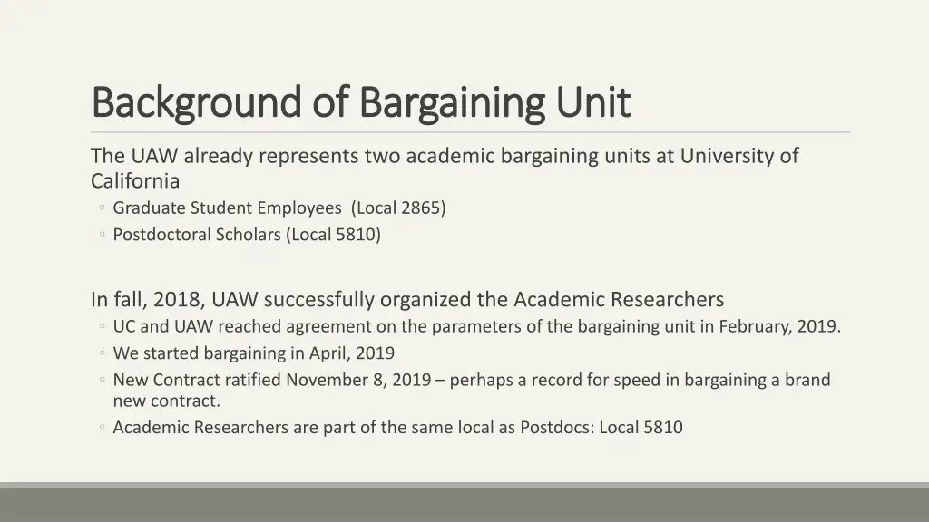 background of bargaining unit background