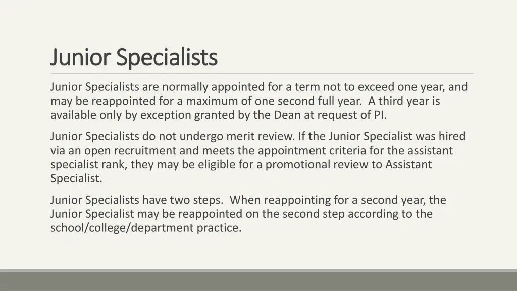 junior specialists junior specialists