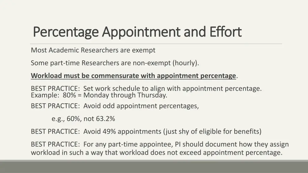 percentage appointment and effort percentage