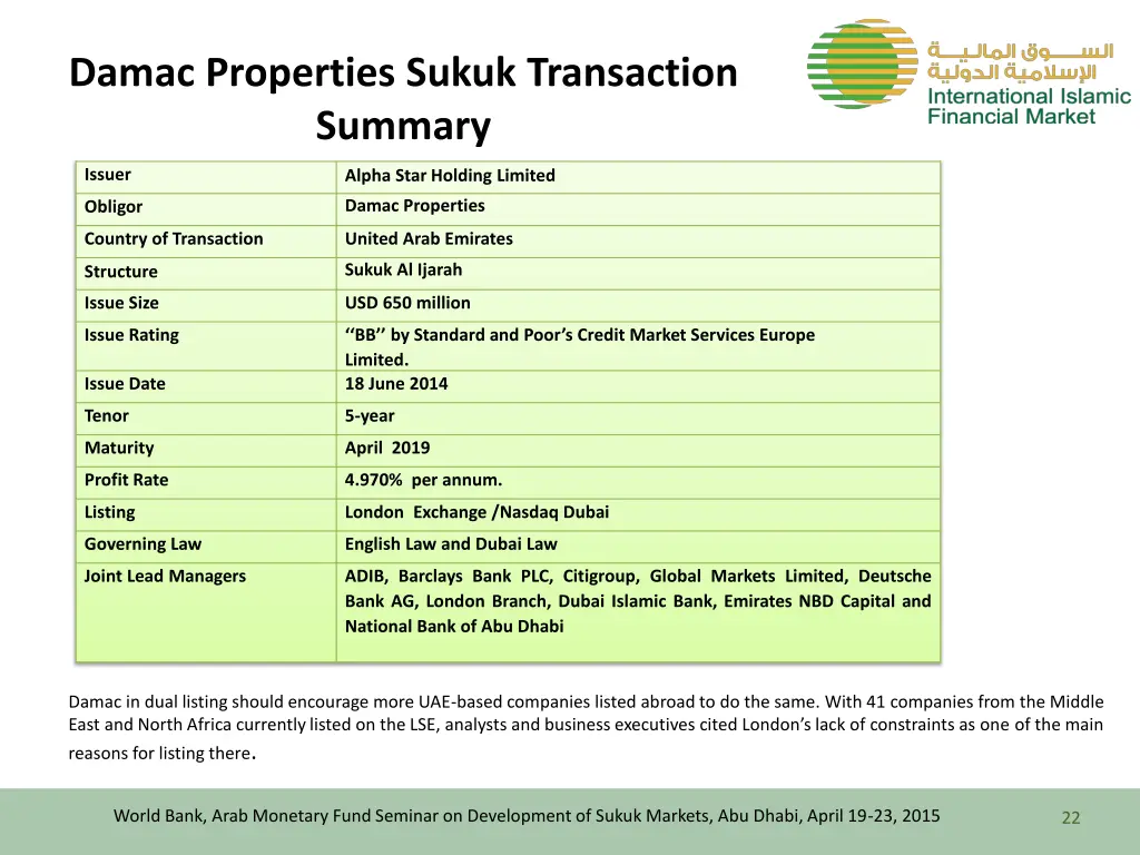 damac properties sukuk transaction summary