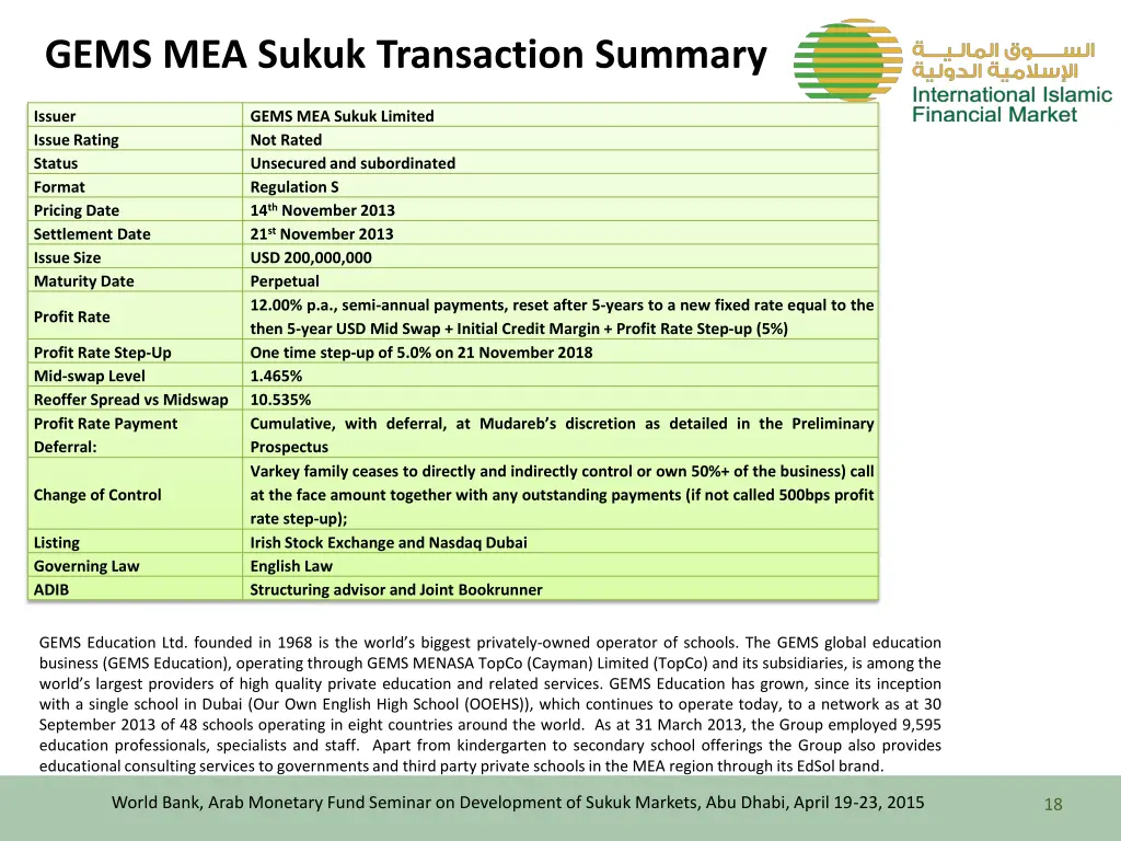 gems mea sukuk transaction summary