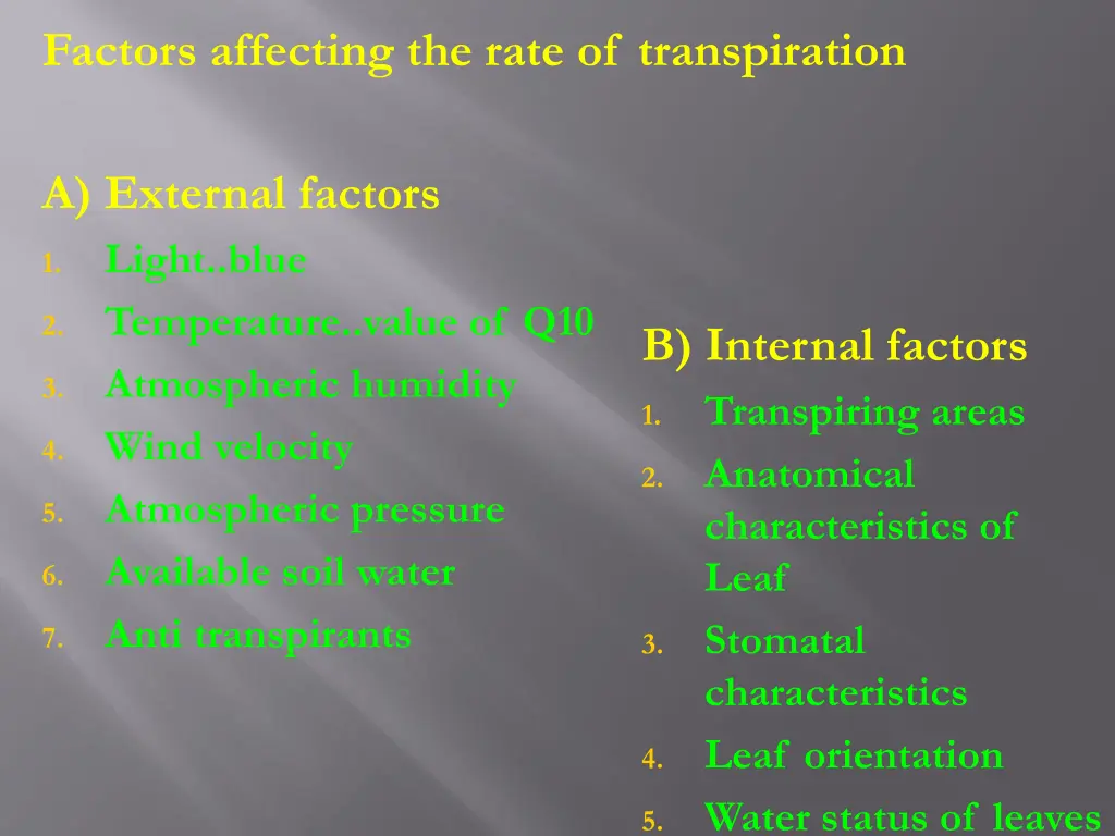 factors affecting the rate of transpiration