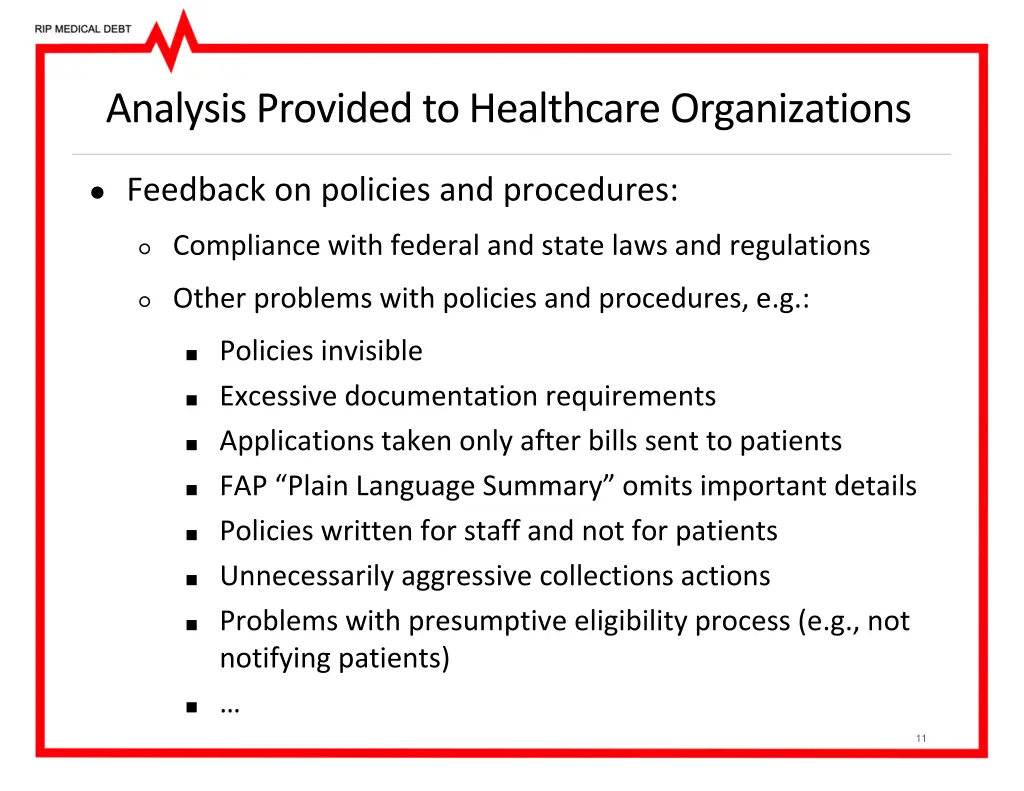 analysis provided to healthcare organizations 1